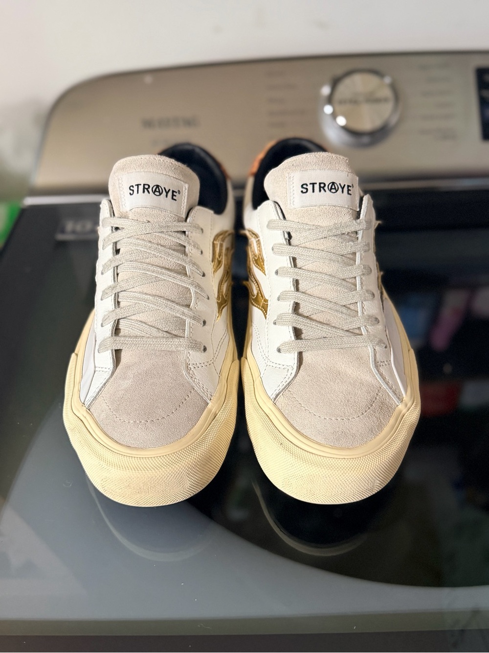 STRAYE Logan Flame Sneakers Men's 10 Gold Leopard Suede Skate Shoes